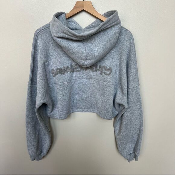 Savage X Fenty Essential Cropped Hoodie with Logo Pullover Platinum Grey Large - Picture 8 of 15